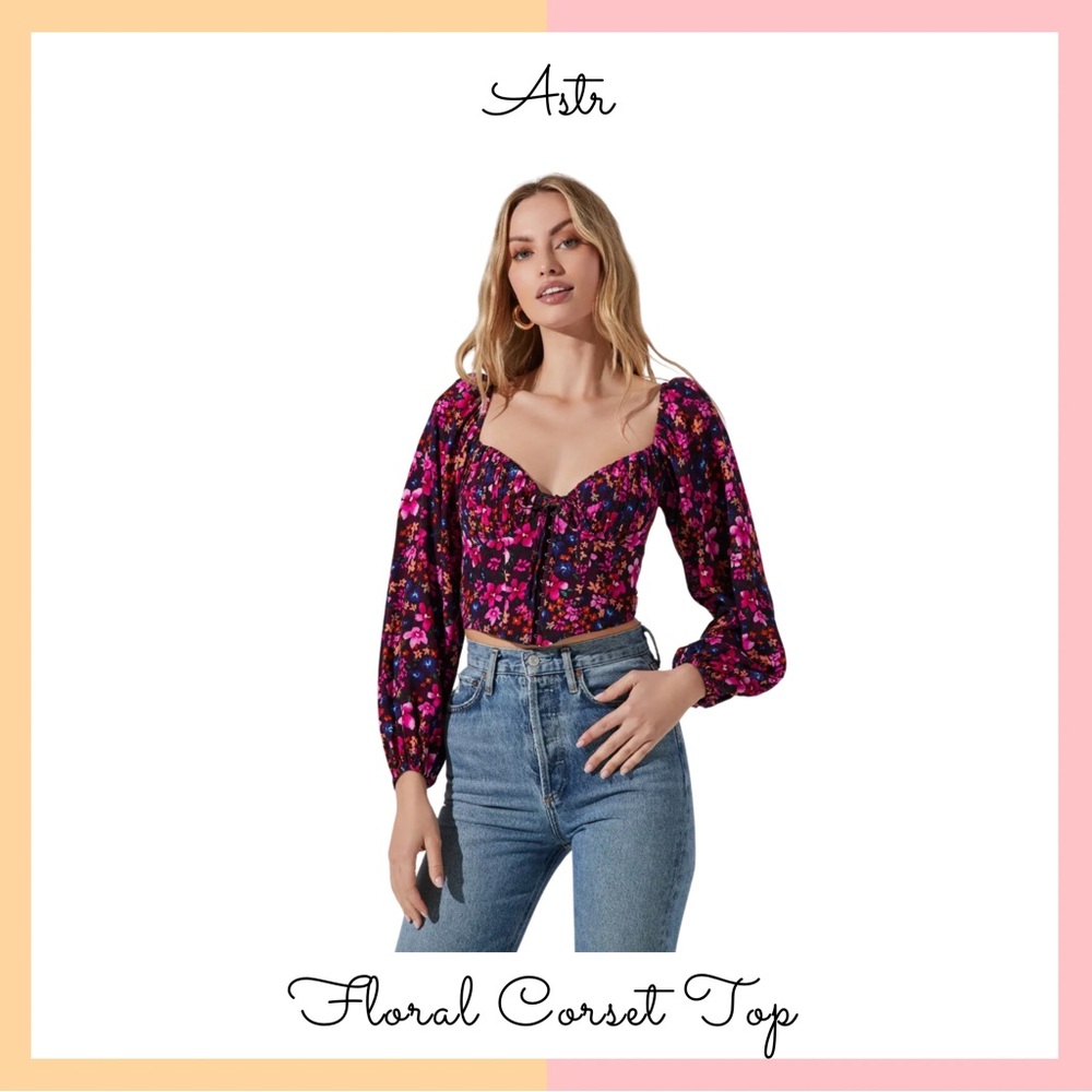 Astr the Label Maroon & Pink Floral Corset Top